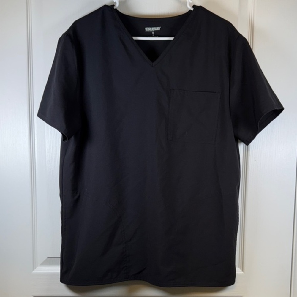 Beyond Star Black V-Neck Pharmacist Doctor Nurse Scrub Top Size Med EUC #2990